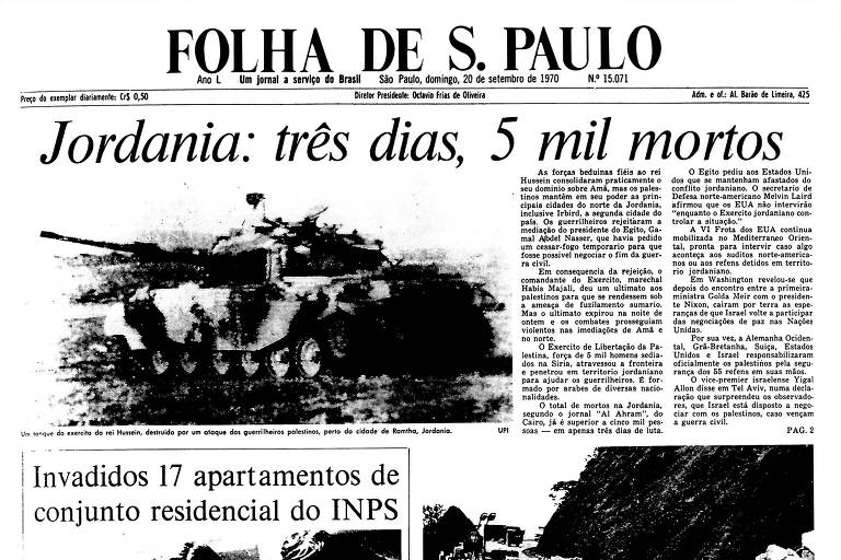 1970: Jornal egípcio afirma que 5.000 morreram na guerra na Jordânia