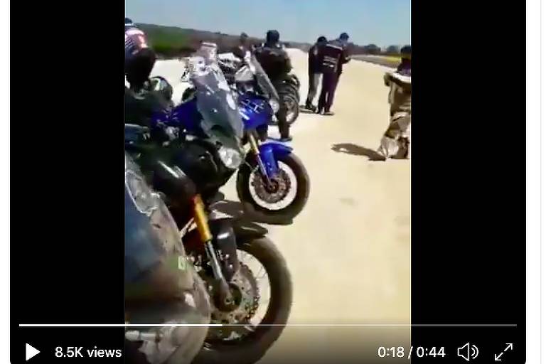 Em primeiro plano, motocicletas em frame do vídeo que mostra motoqueiros na ponte sobre o rio Madeira