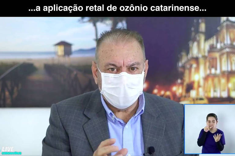 texto onde se lê "...a aplicação retal de ozônio catarinense" seguido de foto do prefeito de Itajaí Volnei Morastoni