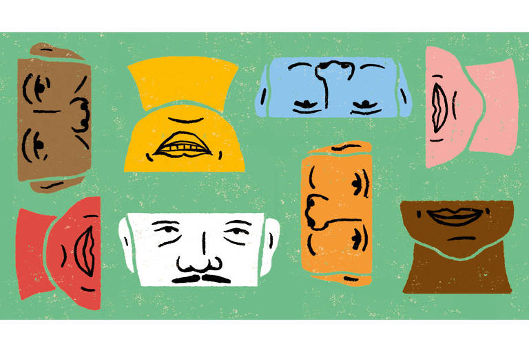 Ilustração com diversos rostos coloridos