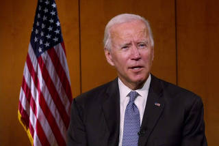 Democratic presidential candidate and former Vice President Joe Biden appears by video feed at start of the all virtual 2020 Democratic Convention hosted from Milwaukee, Wisconsin