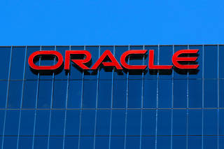 FILE PHOTO: The Oracle logo is shown on an office building in Irvine, California