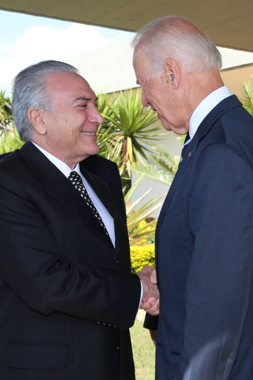Então vice-presidente dos EUA, Biden foi recebido por Michel Temer, na época vice-presidente do Brasil, em Brasília, em 2014