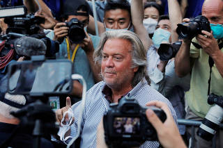 Former White House Chief Strategist Steve Bannon exits the Manhattan Federal Court in New York City