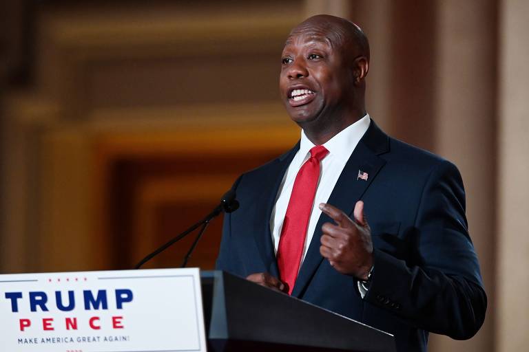 O senador pela Carolina do Sul Tim Scott, único senador negro do Partido Republicano, defendeu o legado do primeiro mandato de Trump