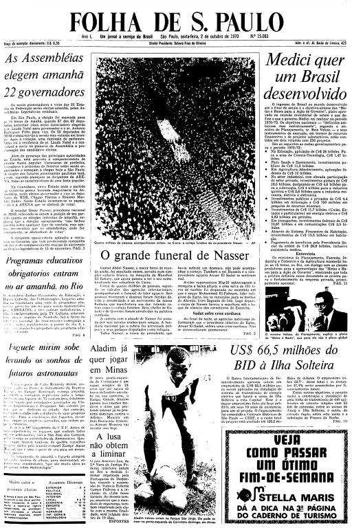 Primeira Página da Folha de 2 de outubro de 1970
