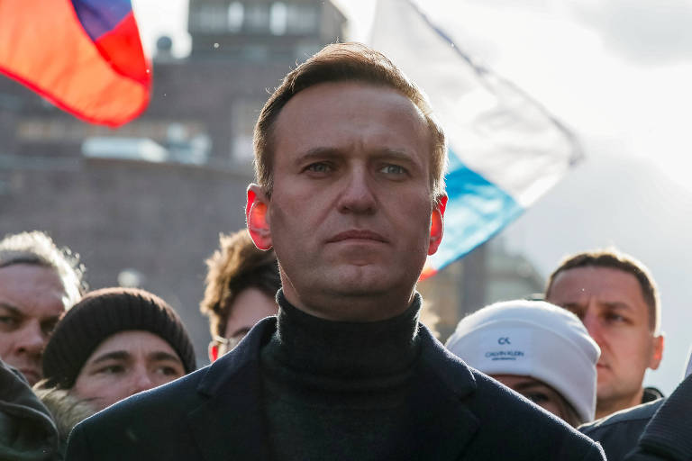 Alexei Navalni, que faz oposição ao presidente Vladimir Putin na Rússia, durante manifestação em Moscou