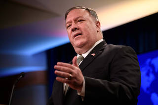 U.S. Secretary of State Mike Pompeo conducts a news conference at the State Department