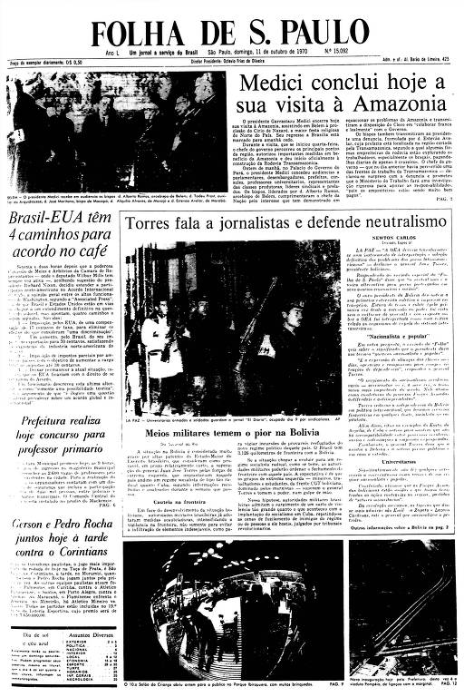Primeira Página da Folha de 11 de outubro de 1970