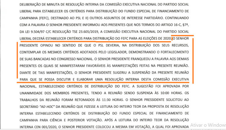 Registro do PSL descreve uma reunião ocorrida no dia 3.jun, uma quarta-feira, muito similar ao relatado no documento do PL