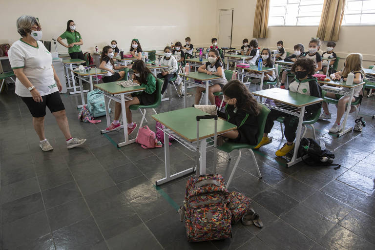Salas de aula em primeiro dia de volta às aulas no Colégio Uirapuru, na cidade de Sorocaba, no primeiro dia de volta às aulas presenciais desde o início da pandemia do novo coronavírus