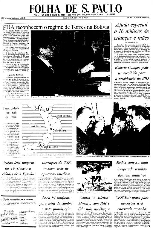Primeira Página da Folha de 14 de outubro de 1970