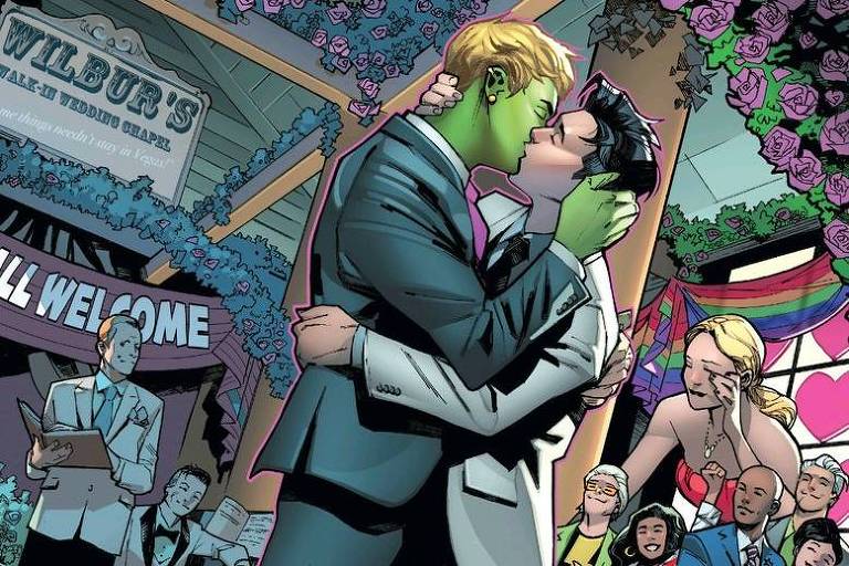 Primeiro casamento dos heróis Hulkling e Wiccan em "Empyre", da Marvel
