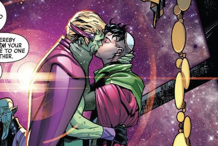 Super-heróis gays que incomodaram Crivella se casam e se beijam de novo