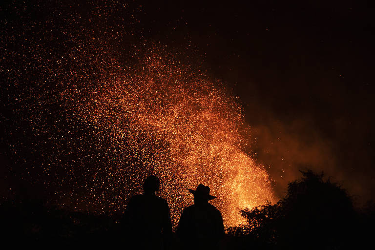 Bombeiros e voluntários combatem o incêndio florestal na fazenda Jofre Velho, do Instituto Panthera, ONG dedicada a preservação e pesquisa com onças-pintadas