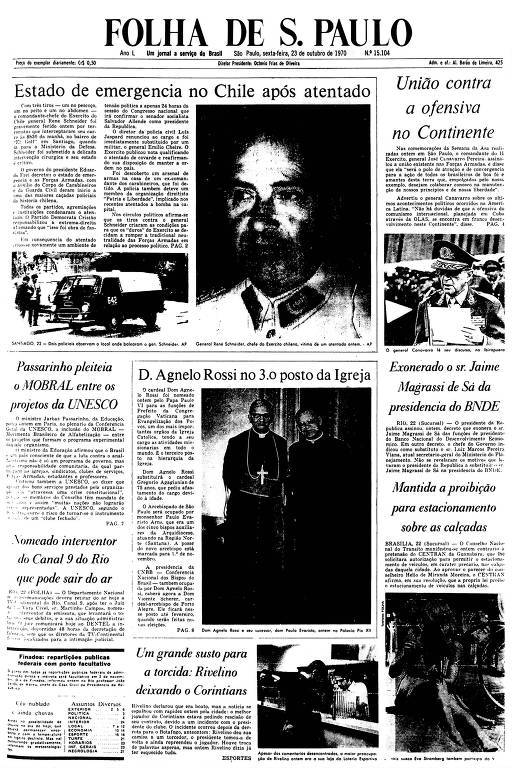 Primeira Página da Folha de 23 de outubro de 1970
