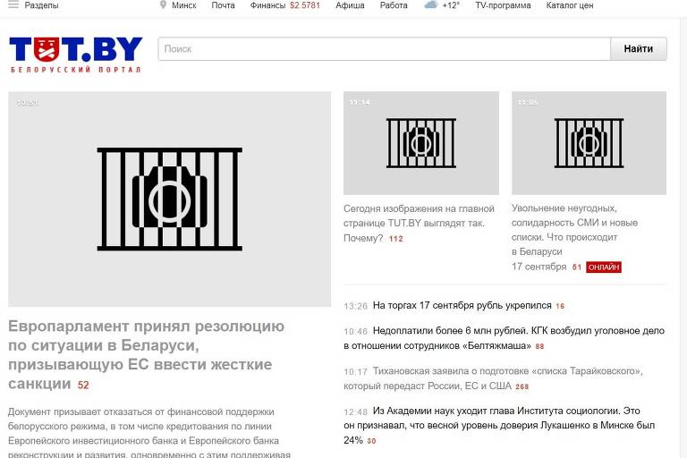 Sites de notícia na Belarus ficam sem fotos em protesto contra condenações