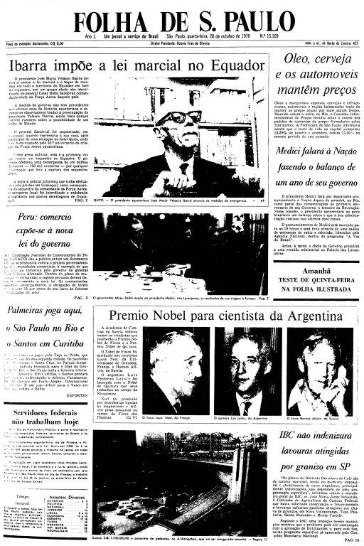 Primeira Página da Folha de 28 de outubro de 1970