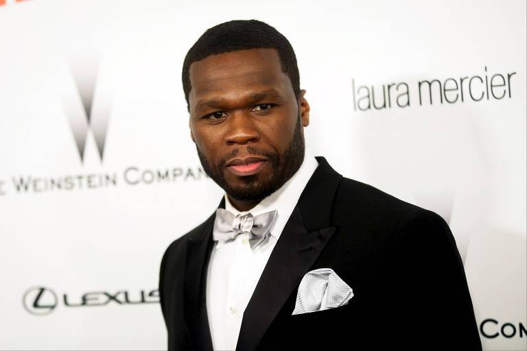 "50 Cent" no tapete vermelho do Golden Globe Awards em janeiro de 2015