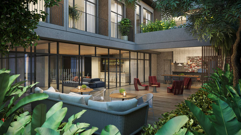 Projeto de espaço para festas ao ar livre no empreendimento Aimberê by You,inc., em Perdizes, zona oeste de SP 