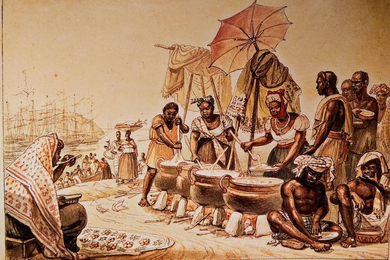 "Négresses cuisiniéres marchandes d'angou", aquarela de Debret de 1826