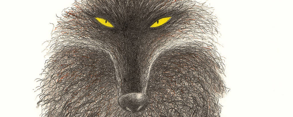O Lobo Mau, de olhos amarelos, encara o leitor