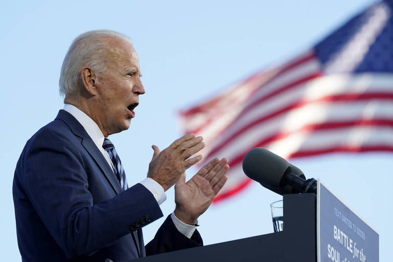 O candidato democrata Joe Biden discursa durante evento de sua campanha em Gettysburg, na Pensilvânia