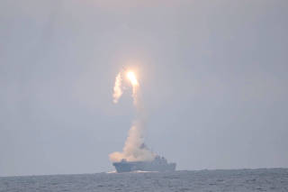 Tsirkon (Zircon) hypersonic cruise missile is launched from the Russian guided missile frigate Admiral Gorshkov during a test in the White Sea