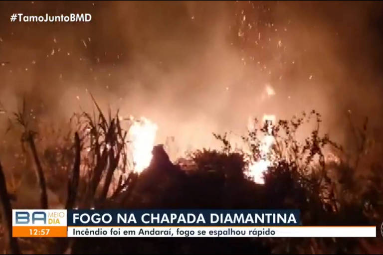 Incêndio atinge áreas de proteção na Chapada Diamantina, na Bahia