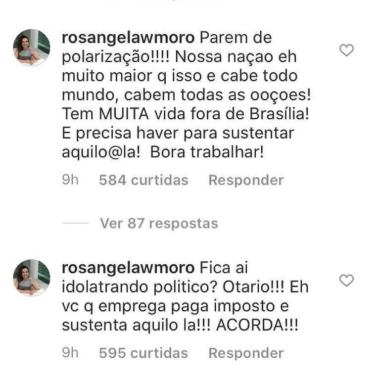 Rosângela Moro em discussão em rede social