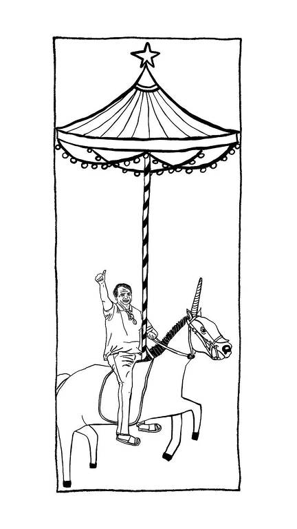 Ilustração mostra Bolsonaro em um cavalinho de carrossel