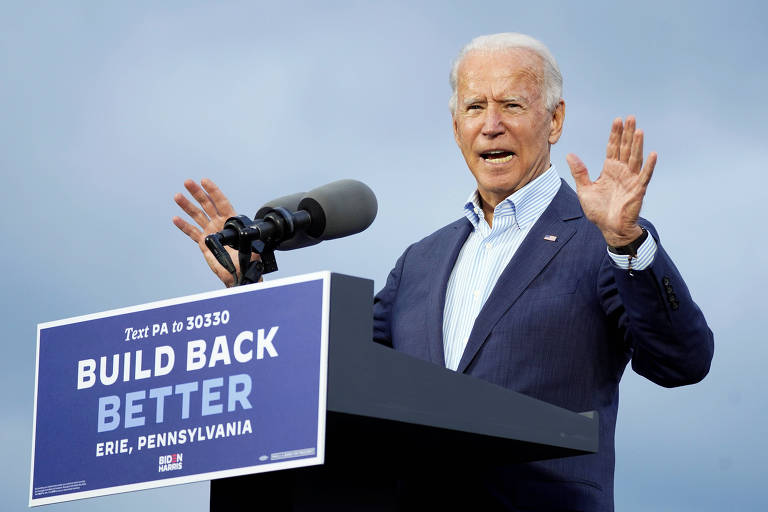 O candidato democrata à Presidência, Joe Biden, durante evento de campanha no sindicato dos encanadores na cidade de Erie, na Pensilvânia