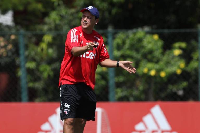 O técnico Fernando Diniz durante treino do São Paulo