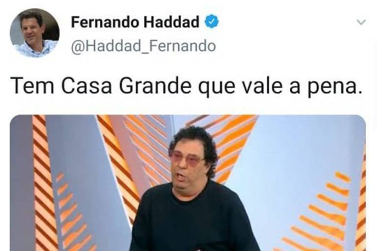Tuíte em que Fernando Haddad faz trocadilho com o nome do comentarista Walter Casagrande