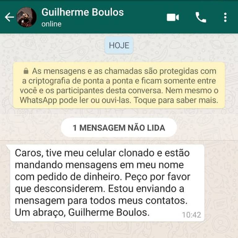 Mensagem enviada por Guilherme Boulos a seus contatos