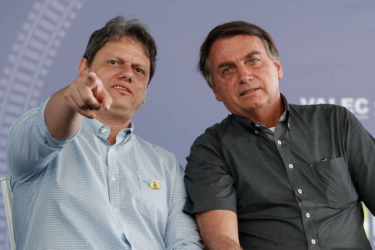 O ministro Tarcísio de Freitas (Infraestrutura) e o presidente Jair Bolsonaro