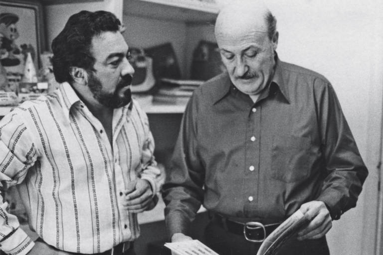 Mauricio de Sousa e Will Eisner no estúdio Mauricio de Sousa Produções, em 1977