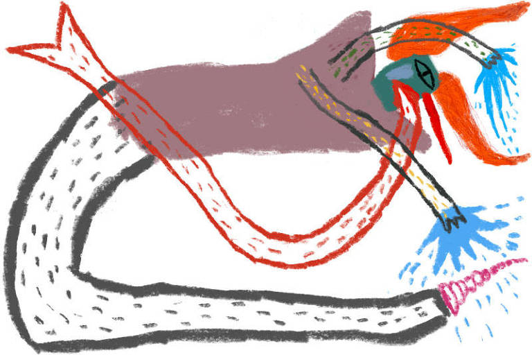 Ilustração de criatura com metade superior do corpo humano e metade inferior de cobra