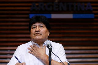 Former Bolivian President Evo Morales holds a news conference in Buenos Aires