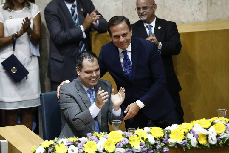 Cerimônia de posse do prefeito João Doria e vereadores de SP, na Câmara Municipal, com Bruno Covas, em janeiro de 2017