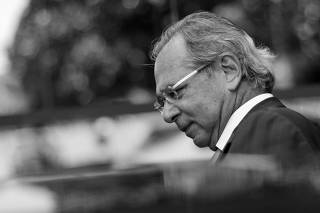 Brazil's Economy Minister Paulo Guedes is seen after a meeting with senator Marcio Bittar in Brasilia