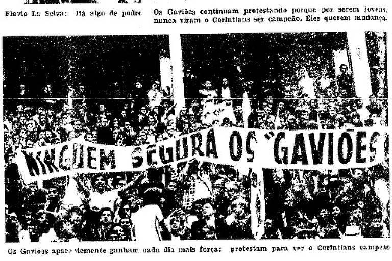 Reprodução da Folha de S.Paulo de 26/12/1970, que retratava a atuação no Corinthians da Gaviões da Fiel, presidida por Flávio La Selva