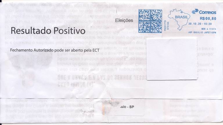 Reprodução da parte frontal de carta do candidato e presidente da Câmara Municipal de São Paulo Eduardo Tuma, com dizeres os "Resultado Positivo"