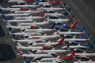 Dozens of grounded Boeing 737 MAX aircraft are seen parked at Grant County International Airport in Moses Lake
