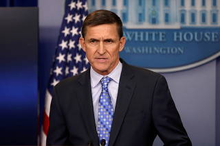 FILE PHOTO: Then national security adviser General Michael Flynn delivers a statement daily briefing at the White House in Washington