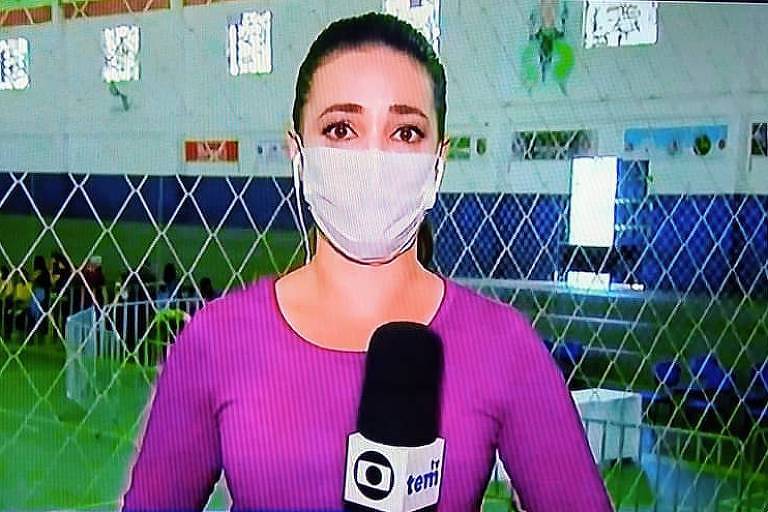 A repórter Nathália Silva em entrada ao vivo no Bom Dia São Paulo nesta quinta-feira (26)