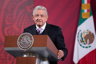 Mexico's President Lopez Obrador speaks during news conference at National Palace in Mexico City