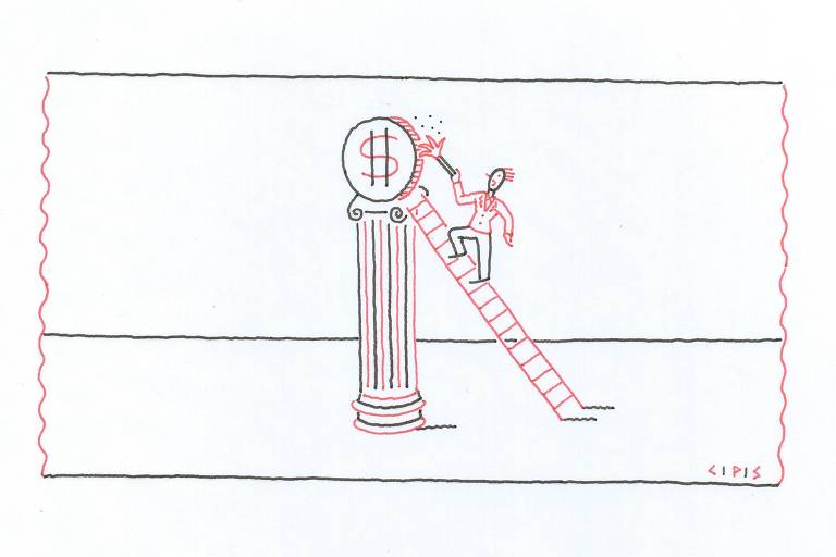 Ilustração da coluna do Armínio Fraga, nela um home subindo uma escada