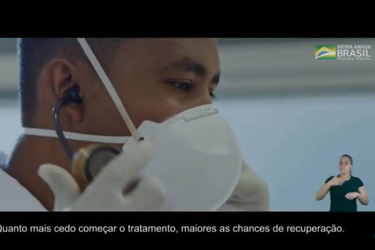 Frame de propagandas do governo Bolsonaro sobre a pandemia de Covid-19