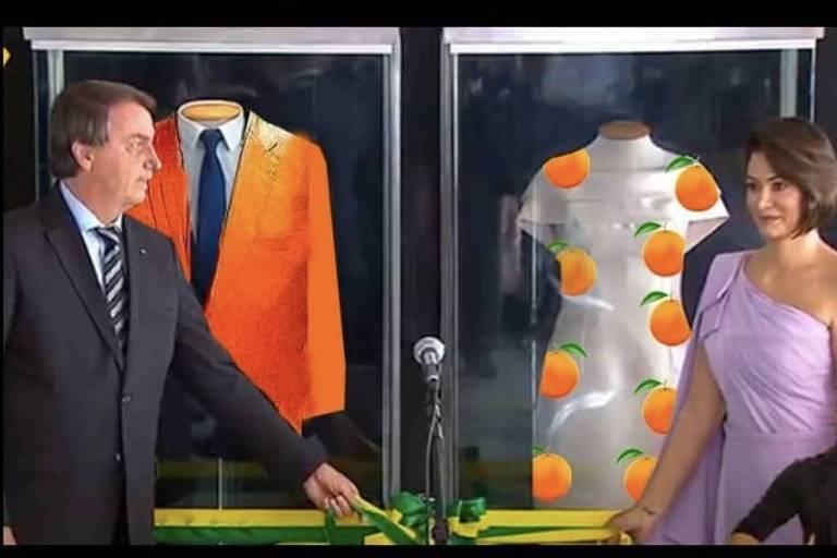 Exposição de trajes de Bolsonaro e Michelle virou memes nas redes sociais.